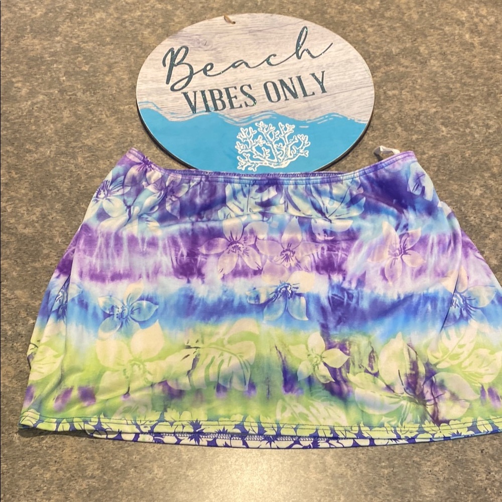 Floral Tie-Dye Swim Skirt - Purple and Green